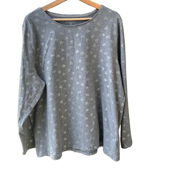 Talbots Tee 3X Gray with Metallic Silver All Over Heart Print. Cotton/Spandex - Picture 1 of 6